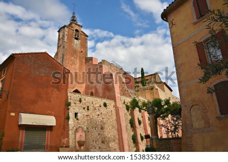 Panoramic view of the Belfry and the Tower Clock in Roussillon, Vaucluse Provence, France. 