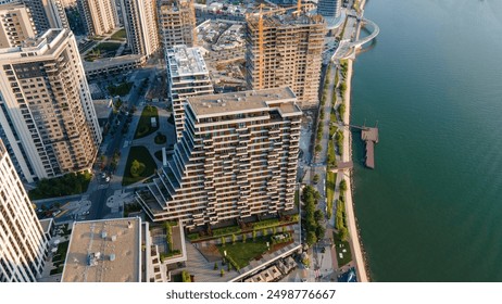 Panoramic view of Belgrade Waterfront, Sava river, Belgrade Tower, Kalemegdan. View from the top of Belgrade Waterfront towers. View at Belgrade Waterfront buildings and Sava river. - Powered by Shutterstock