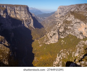 Panoramic view from the Beloi viewpoint deck of Vikos Gorge in the mountains Epirus in Greece