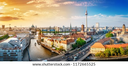 panoramic view at the berlin city center at sunset