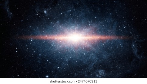 Panoramic view of a big explosion in space. Panorama. Universe filled with stars, nebula and galaxy,. Elements of this image furnished by NASA