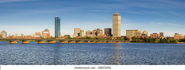 Panoramic view of Boston in Massachusetts, USA showcasing its mix of Historic and Modern architecture at Back Bay on a sunny summer day