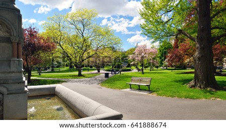 Panoramic view of Boston Public Garden