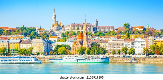Panoramic view of Budapest old town, Hungary travel photo. Budapest is the capital and most populous city of Hungary. - Shutterstock ID 2136919195