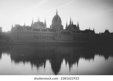 Panoramic view of Budapest on a foggy autumn morning with the Danube river and the Hungarian Parliament. - Powered by Shutterstock