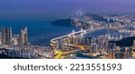 Panoramic view of Busan South Korea at night,South Korea landscape at nigh and fireworks