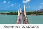 Panoramic view of Cable Viaduct bridge at Natal capital city of Rio Grande do Norte. Brazil Northeastern. Downtown aerial cityscape Cable Viaduct bridge. Natal Rio Grande do Norte. Natal Brazil.