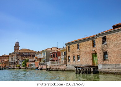 Panoramic View To Canal In Burano, The Island Of Venice With Historic Glass Blowing Industry.