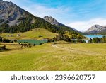 panoramic view to the Cancano dams in Valtellina, Italy