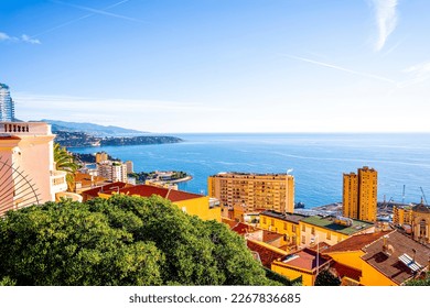 Panoramic view of Canton de Beausoleil and Monaco.Cote d'Azur of French Riviera. France. High quality photo - Shutterstock ID 2267836685