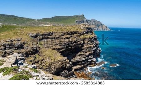 Panoramic view of Cape Peninsula cliffs, Cape Point Nature Reserve, South Africa