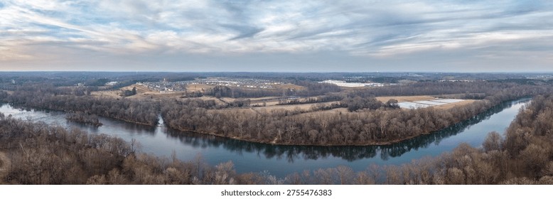Panoramic view of the Catawba river with dramatic sky in late winter