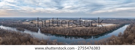 Panoramic view of the Catawba river with dramatic sky in late winter