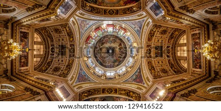 Panoramic view of the ceiling of Saint Isaac's Cathedral (Isaakievskiy Sobor) in Saint Petersburg, Russia