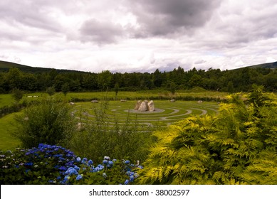 Panoramic view of a Celtic maze in Wicklow, Ireland.