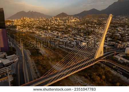 Panoramic view of the Cerro de la Silla and the Atirantado bridge in Monterrey, Nuevo Leon, Mexico