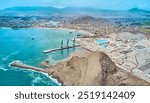 Panoramic view of Chancay Mega seaport. Located in Peru, under construction, future maritime hub of South America. Chancay Lima, Peru.