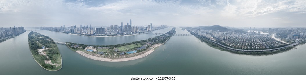 Panoramic View Of Changsha Skyline And Xiang River, Hunan Province, China