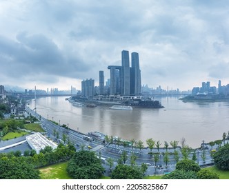 panoramic view of Chaotianmen in Chongqing in cloudy, China - Shutterstock ID 2205825867