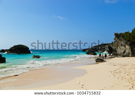 panoramic view of chaplin bay and beach goers bermuda