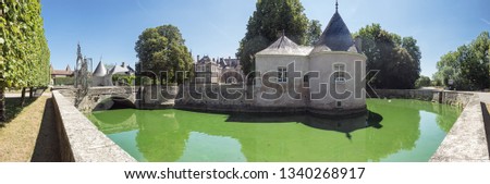 Panoramic view of the Chateau de Haroue with its moat nicknamed Chambord of Lorraine