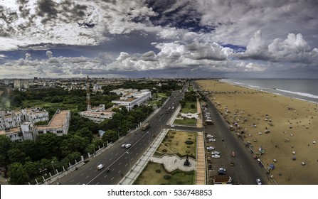 Panoramic View Of Chennai From Marina Beach