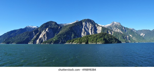 Panoramic View Of Chilean Fjords: Aysen Fjord And Channel Moraleda, Patagonia, Chile, South America.