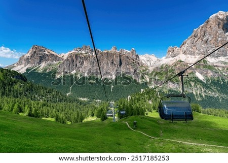 Panoramic view at Cinque Torri, small rock formation belonging to Nuvolao group in the Dolomiti Ampezzane north-west of San Vito di Cadore and south-west of Cortina d'Ampezzo, Hiking, rock climbing