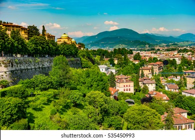 Panoramic view of Citta Alta, old town. Bergamo, Lombardy, Italy