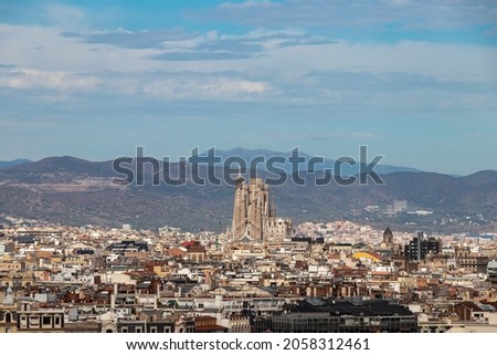Panoramic view of the city of Barcelona with the unfinished sacred family 