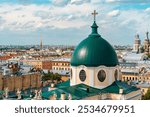 Panoramic view of the city and the beautiful roofs on Nevsky prospect on a sunny day from The colonnade of St. Isaac