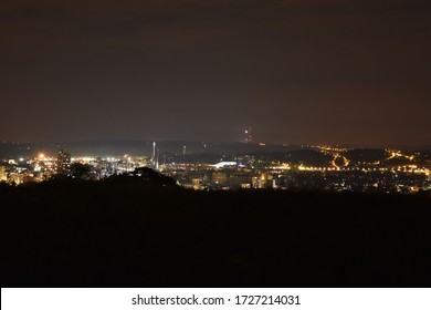 Panoramic View Of The City Of Liège By Night With A View On Liège-Guillemins Railway Station