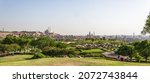 Panoramic view of the city of Cairo, from Al-Azhar Park gardens. In the background (left), The Great Mosque of Muhammad Ali Pasha, a mosque situated in the Citadel of Cairo in Egypt 