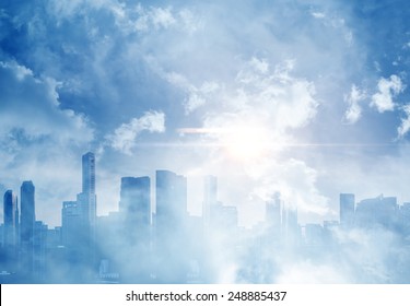 Panoramic View Of A City And Cloudy Sky