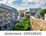 Panoramic view of the city of Lugo with its wall of Roman origin, which surrounds the city, Galicia.