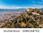 Panoramic view of city Palermo, Sicily, Italy. Winding climb park Belvedere of Monte Pellegrino.