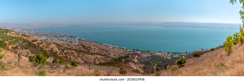 Panoramic view of the city of Tiberias and The Sea of Galilee in Israel
