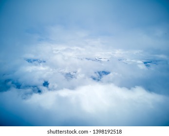 Panoramic view of clouds high in the mountains