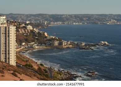 Panoramic View Of The Coast In Viña Del Mar, Chile. 