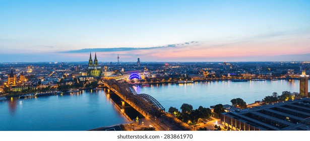 panoramic view of cologne city at sunset, germany