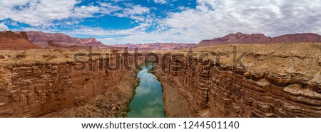 panoramic view of Colorado River, Marble Canyon Arizona on a sunny day during summer time