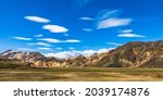 panoramic view of the colorful windswept rhyolite mountains in Landmannalaugar