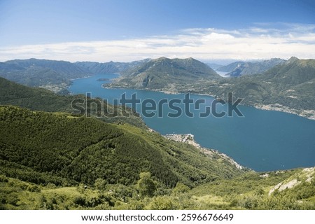 Panoramic view.
Panoramic view of Como Lake and mountain peaks, seen from a location named: “Alpe Giumello”.