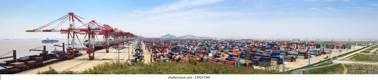panoramic view of the container terminal in shanghai yangshan port