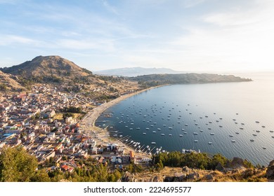 panoramic view of copacabana town, bolivia