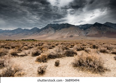 Panoramic View Of Dark Clouds In Death Valley National Park, Nevada, Usa