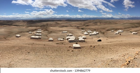 Panoramic View Of Desert Glamping Site, Agafay Desert, Morocco