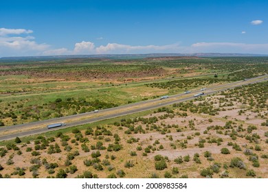 Panoramic View Desert Landscape Road Along With New Mexico In The American Southwest