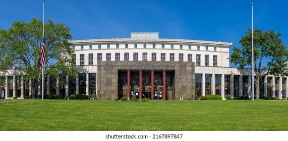 Panoramic View Of Detroit Public Library Near Wayne State University In Detroit, Michigan