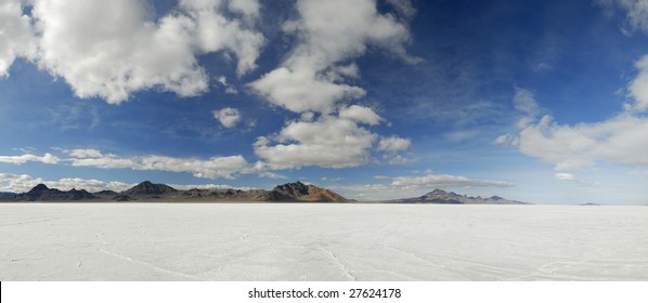 Panoramic View Of Distant Mountains In Great Salt Lake Desert, Western Utah